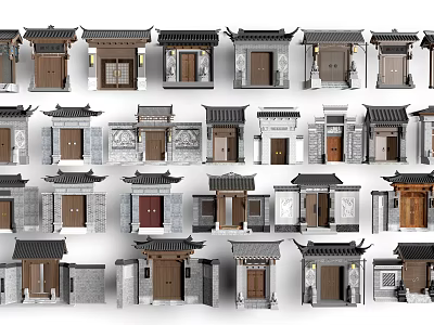 Traditional Chinese Doors With Various Styles And Classic Architectural Elements 3d model