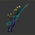 Cartoon Style Plant with Vibrant Green Leaves Yellow Buds and Purple Stem