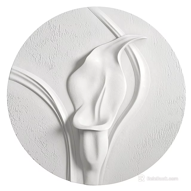 White Circular Relief Sculpture With Calla Lily Design Curved Lines And Textured Surface 3d model 