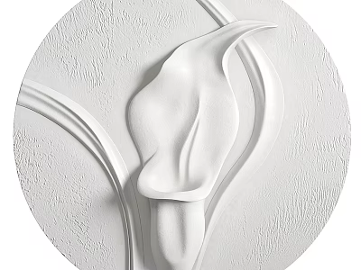 White Circular Relief Sculpture With Calla Lily Design Curved Lines And Textured Surface 3d model