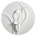 White Circular Relief Sculpture With Calla Lily Design Curved Lines And Textured Surface