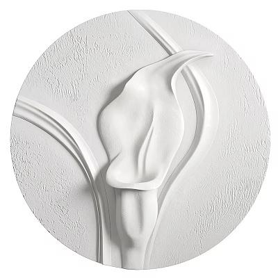 White Circular Relief Sculpture With Calla Lily Design Curved Lines And Textured Surface 3d model