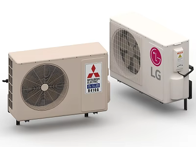 Mitsubishi And LG Air Conditioner Outlet Outdoor Units With Beige White Fan Design 3d model