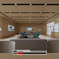 Modern Exhibition Hall Interior With Open Layout Wooden Elements And Display Counters 3d model
