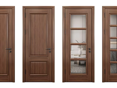 Brown Wooden Hinged Doors With Solid Panel And Glass Design For Home Use 3d model