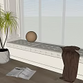 modern bay window cushion venetian blinds 3d model