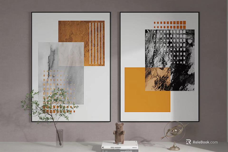 Abstract Wall Art Decor In Modern Interior With Decorative Elements And Accessories 3d model