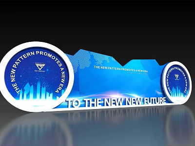 Modern Blue Background Wall With City Skyline And Circular Patterns Promoting New Future 3d model