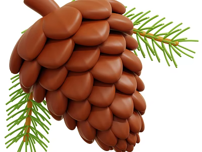 Delicious Chocolate Pine Cone Dessert With Fresh Green Pine Needles 3d model