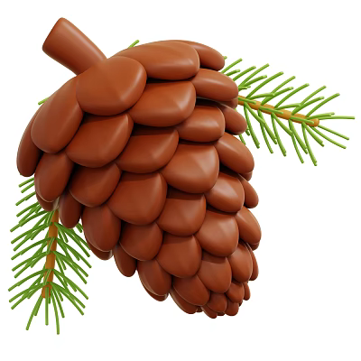 Delicious Chocolate Pine Cone Dessert With Fresh Green Pine Needles 3d model