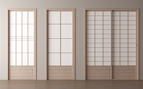 Japanese-style sliding door lattice door solid wood door camphor paper door sliding door 3d model