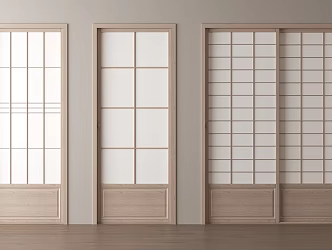 Japanese-style sliding door lattice door solid wood door camphor paper door sliding door 3d model