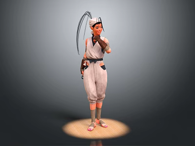 Stylized 3D Character In White Jumpsuit With Hat And Wrist Guards Standing On Circular Base 3d model