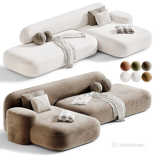 Modern Sectional Multi-seat Sofa With Decorative Pillows Cozy Throw Blanket And Multiple Color Options 3d model 