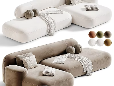 Modern Sectional Multi-seat Sofa With Decorative Pillows Cozy Throw Blanket And Multiple Color Options 3d model