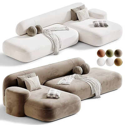 Modern Sectional Multi-seat Sofa With Decorative Pillows Cozy Throw Blanket And Multiple Color Options 3d model