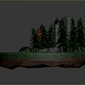 Mystical Stone Platform With Glowing Symbols Pine Trees And Red Inscriptions