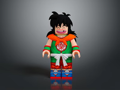 Detailed Anime LEGO Character In Orange Green Outfit With Mythical Creature Companion 3d model