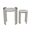 Modern Round Side Tables With Wooden Frames And Smooth Marble Tabletops Design 3d model