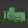 Outdoor Electrical Equipment Metal Control Boxes With Doors And Labels On Grass Base