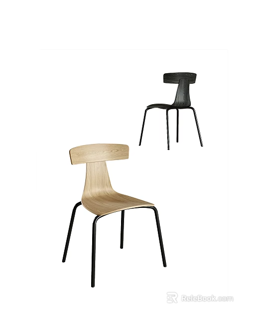 Modern Light Wooden And Black Leisure Chairs With Minimalist Design And Comfortable Backrest 3d model 