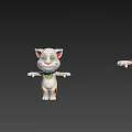 Cute White Cartoon Cats With Red Ears Green Collars And Open Arms In Different Sizes