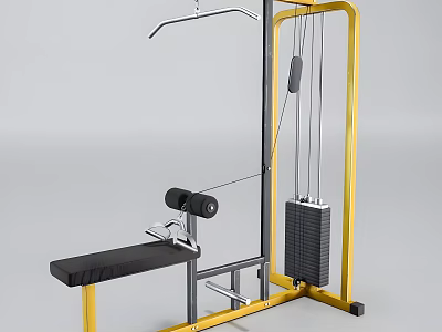 Professional Strength Training Sports Equipment With Yellow Frame Black Bench And Weight Stack Cables 3d model