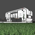Modern Mobile Guesthouse Building With Large Windows Outdoor Seating And Green Lawn