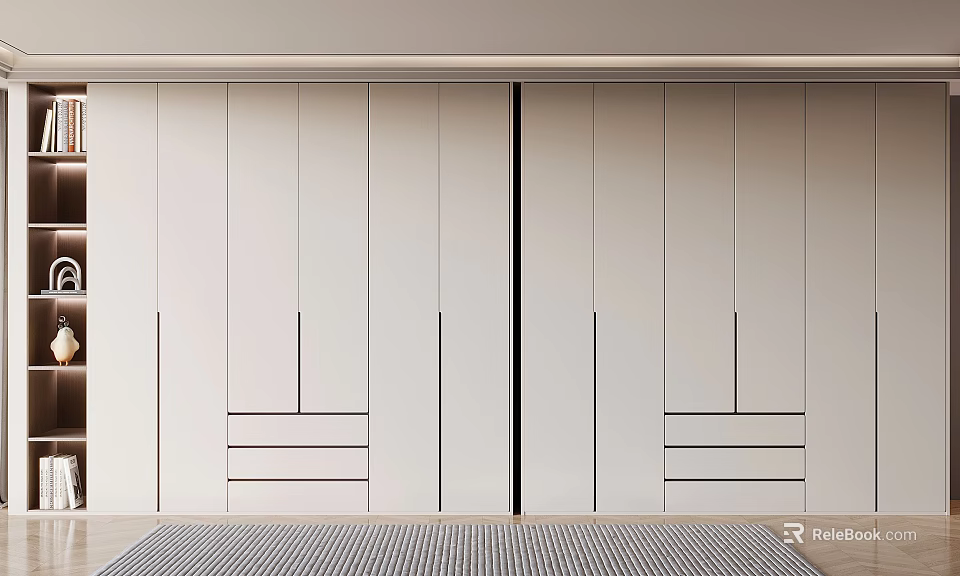 Modern White Wardrobe with Sleek Panel Doors and Lower Drawer Storage 3d model