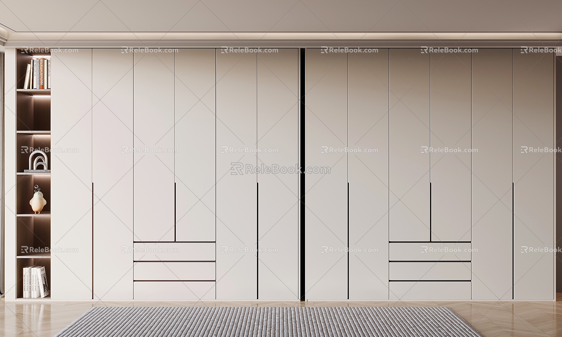 Modern Cream Style Wardrobe Top Wardrobe Flat Door Wardrobe Simple Wardrobe Clothes Jewelry Ornaments 3d model