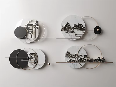 Minimalist Modern Round Wall Decor With Marble Metal And Mountain Patterns 3d model