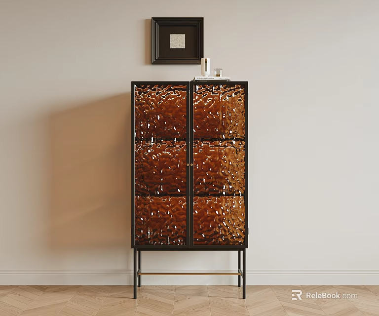 Modern Wine Cabinet With Amber Glass Doors And Metal Frame For Interior Decor 3d model 