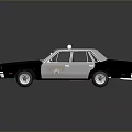 Vintage Black and White Police Sedan With Emergency Lights and Side Markings