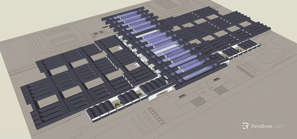 Aerial View Of Large Architectural Complex With Arranged Units And Rooftop Structures 3d model