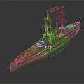Old Battleship 3D Model With Multiple Masts Smokestacks Gray And Orange Brown Hull 3d model