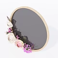 Oval Wooden Frame Mirror With White Pink Purple Floral Decoration For Home Decor