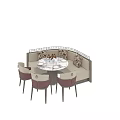 Cozy Dining Table And Chair Set With Round Table Curved Booth Seating And Cushions 3d model