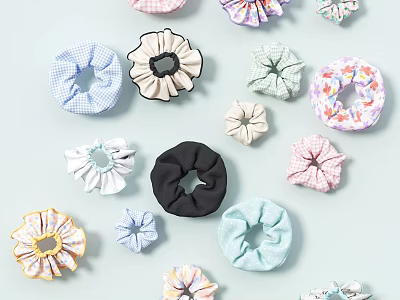 Vibrant Fabric Scrunchie Hair Accessories Collection With Various Patterns And Colors 3d model