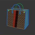 Stylish Fashion Handbag With Brown Patterned Design Red Black Stripes And Turquoise Handles