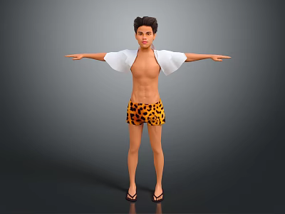 Woman in Leopard Print Shorts and White Open Shirt with Arms Outstretched 3d model