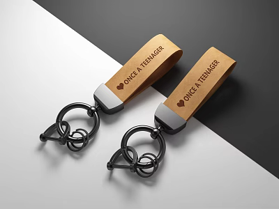Elegant Modern Wooden Jewelry Keychains With Metal Accents And Engraved Text 3d model