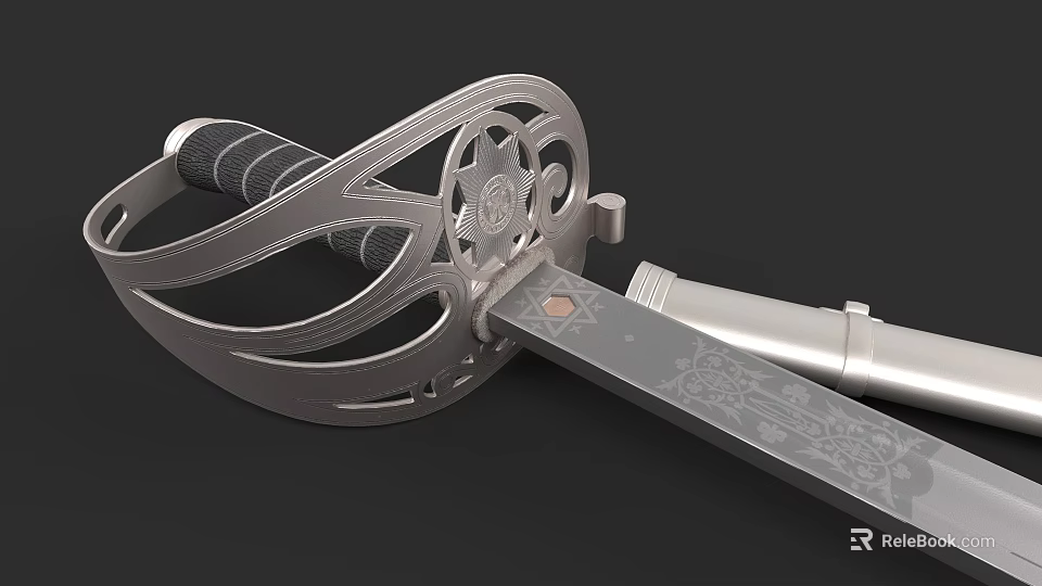 Ornate Historical Sword With Intricate Hilt Guard And Engraved Metallic Blade Design 3d model 