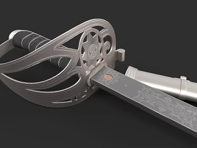 Ornate Historical Sword With Intricate Hilt Guard And Engraved Metallic Blade Design 3d model