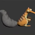 Cartoon Animal Character 3D Model With Orange Striped Body Gray Bushy Tail Holding Brown Nut 3d model