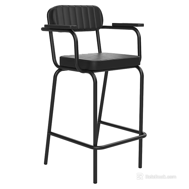 Sleek Modern Black Bar Stool With Metal Frame And Leather Seat 3d model 
