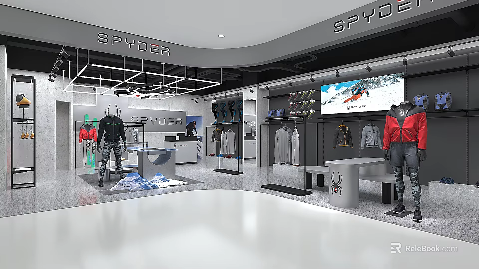 Spyder Clothing Store Interior With Mannequins Displayed Apparel And Digital Screen 3d model 