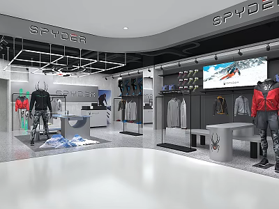 Spyder Clothing Store Interior With Mannequins Displayed Apparel And Digital Screen 3d model