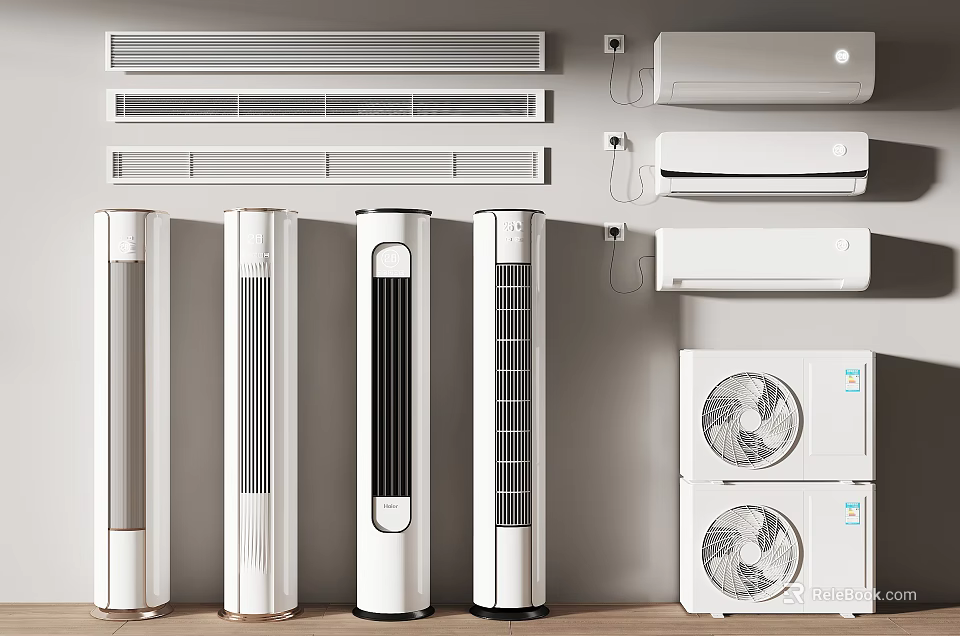 Wall Mounted and Floor Standing Air Conditioners with Tower Fans for Home Cooling 3d model 