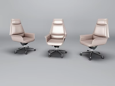 Three Modern Leather Office Chairs With Adjustable Design And Swivel Wheels 3d model