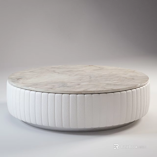 Round Coffee Table with Marble Top and White Vertical Stripe Base Design 3d model